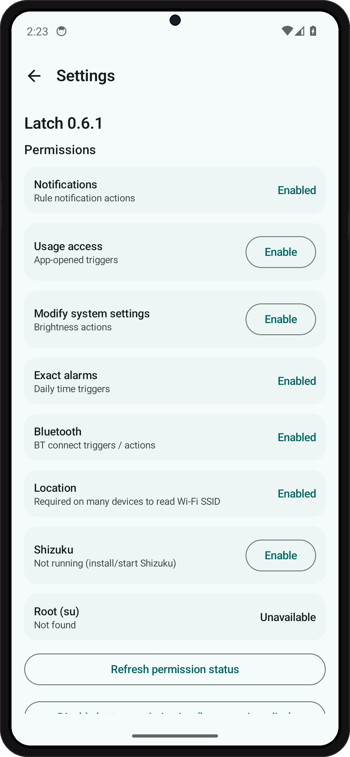 Latch settings